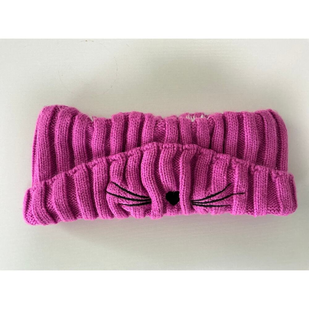 Girls Pink Fleece Lined Kitty Cat Embroidered Ear Warmer Winter Headband Youth